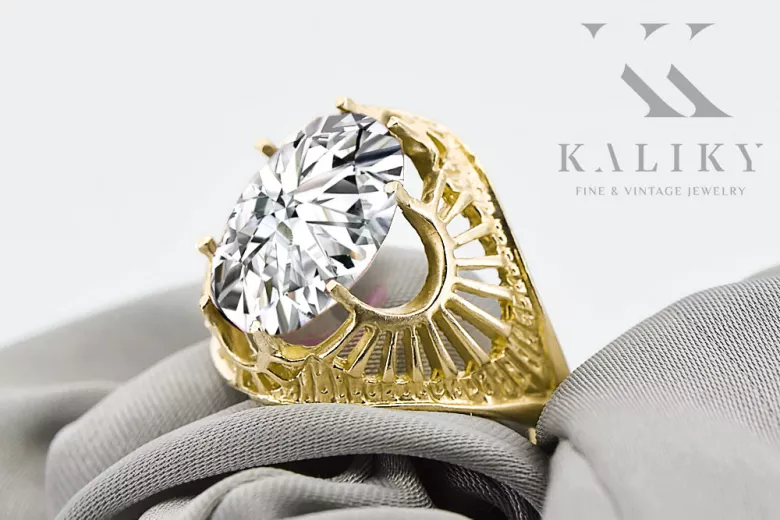 حرف يدوية فينتاج خاتم زركونيا 14 كارت من الذهب الأصفر vrc003y